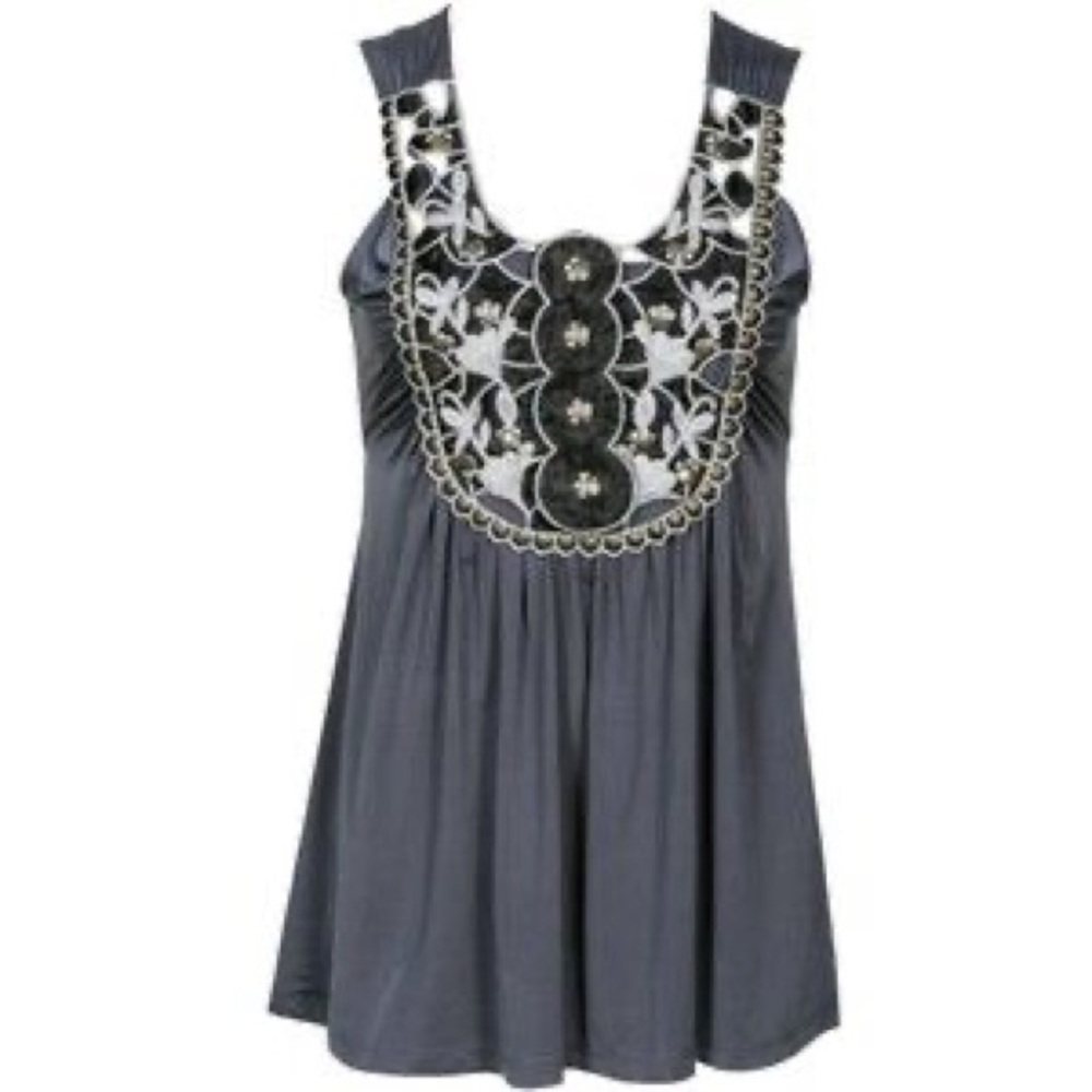 Laurie & Joe Embroidery Top Gray color size M